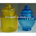 Ribbed colored sealed Glass Storage Jar/Sweet Candy Food Pot with glass lid